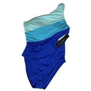 La Blanca One Piece 3 Tone Blue Swimsuit LB3ZZ03 UPF 50+ Womens Size  8 NEW! NWT